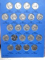 Front panel of coin folder showing Jefferson nickels 1962-1972