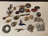 Group shot of all 24 brooches laid out