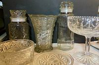 Group shot showing all six glass items