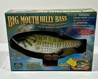 Front of boxed Big Mouth Billy Bass showing product name and fish through die-cut window