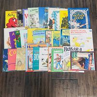 All 30 books spread out, front covers visible