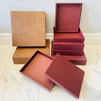 Group of all seven boxes showing colors and sizes