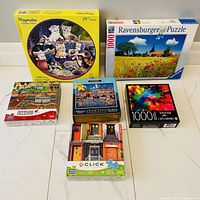 All six puzzle boxes laid out