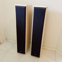 Front view of both Technics SB-T200 speakers with grilles installed