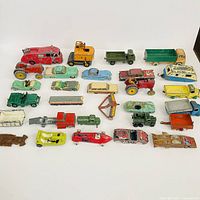 Full group shot of all die-cast vehicles laid out in rows