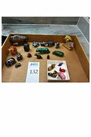 Tray with approximately 22 assorted polished stone animal figurines in various colors