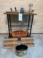 Entire lot showing stand, baskets, organizers, decor items