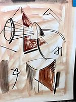 Full view of abstract painting showing geometric shapes and color palette