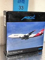 Front of Magic box showing Qantas Boeing 747-400 image and scale 1/600