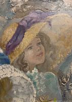 Close-up of girl in yellow hat with purple ribbon