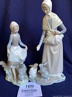Both porcelain figurines standing side by side showing overall forms and rabbits