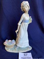 Full view of Lladro Wild Flowers figurine showing girl, basket, bouquet
