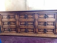 Front view of the nine-drawer Drexel Heritage dresser showing overall design and hardware