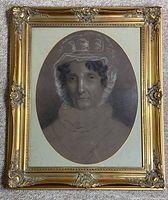 Full view of framed pastel portrait