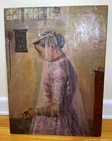 Full view of oil painting showing bride subject