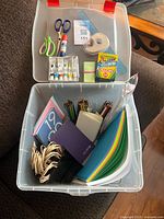 Overview of open bin with visible craft items