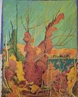 Full view of painting on canvas showing abstract landscape scene