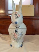 Front view of two-piece ceramic rabbit dish assembled