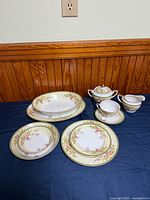 Overview of dinnerware pieces laid out