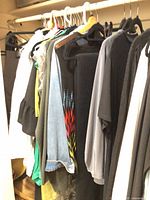 Full view of hanging garments left side of rail