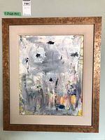 Front view of framed abstract painting showing complete artwork and frame