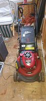 Full view of Craftsman mower with bag attached
