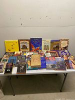 Wide view of entire lot of assorted books on table