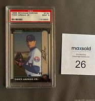 Front view of PSA-slabbed 1999 Bowman Chrome Tony Armas Jr. card showing grade label Mint 9