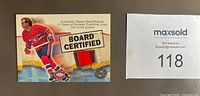 Front of Fleer Board Certified card showing Guy Lafleur and embedded board piece