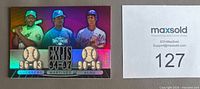 Front of 2007 Topps Triple Threads relic card showing bat and cleat pieces and serial number 13/36
