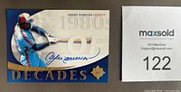 Front of Andre Dawson signed card showing autograph and design