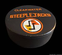 Front of puck with team name and logo