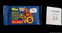Front of sealed 1991 Classic WWF card pack showing logos, Hulk Hogan image, 12 card text, price sticker