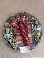 Full view of lobster majolica plate