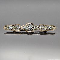 Full front view of enamel floral bar brooch