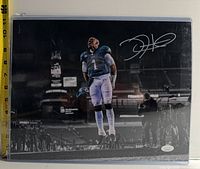 Front view of signed Jalen Hurts 11x14 photograph in sleeve