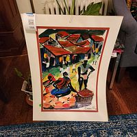 Full view of unframed Ernani Rio painting on paper