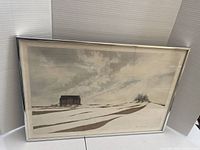 Front view of framed landscape print in silver aluminum frame