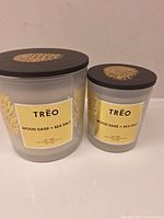 Front view of both TREO candles with labels visible
