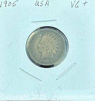 Obverse of 1905 Indian Head cent in 2x2 holder