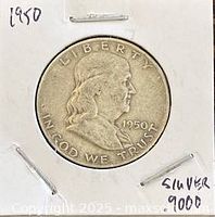 Obverse of 1950 Franklin half dollar in holder