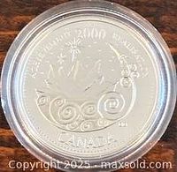 Reverse of 2000 Canadian silver proof ‘Realization’ 25-cent coin in capsule