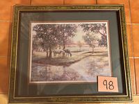 Front view showing full framed artwork and lot number