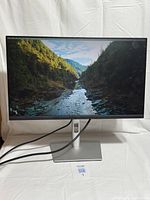 Front view of powered-on Dell P2422H monitor on stand