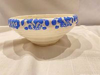 Side view showing blue floral band and ribbed body