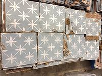 Top view of patterned tiles showing design and condition