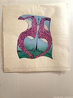 Full view of lithograph on wall showing imagery and deckle edges