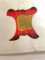 Full view of abstract color print on deckle-edge paper with signature and edition visible