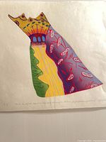 Full view of serigraph showing abstract multicolor design on deckled-edge paper