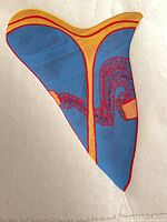 Full view of the abstract print showing colours and shape